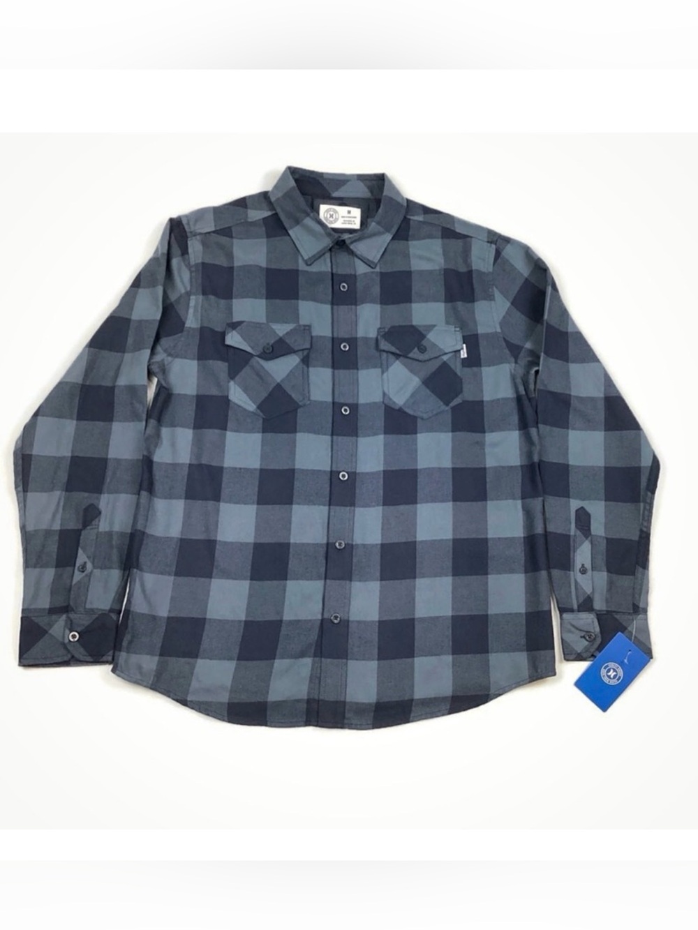 Hurley Blue Buffalo Plaid Flannel Button Front Shirt Medium NEW!